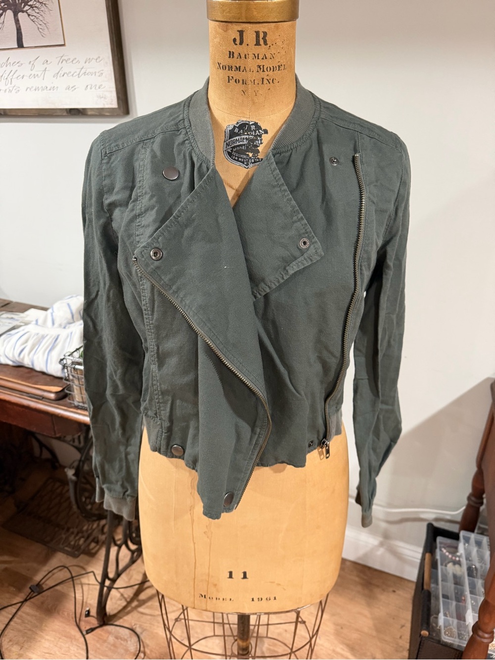 Frenchi Olive Green Utility Moto Jacket